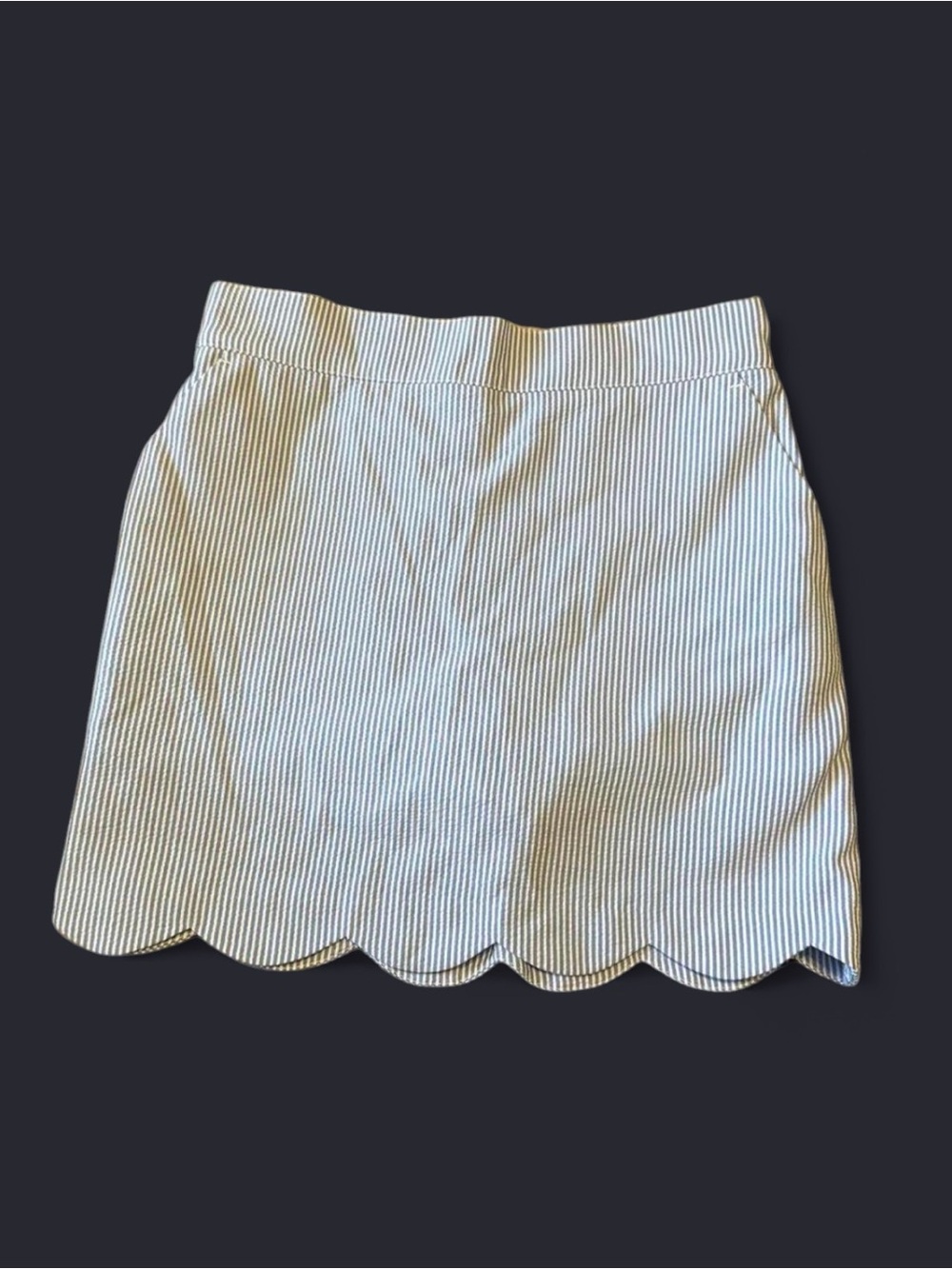 Vineyard Vines Blue & White Stripe Seersucker Scallop Hem Mini Skirt size 10/12